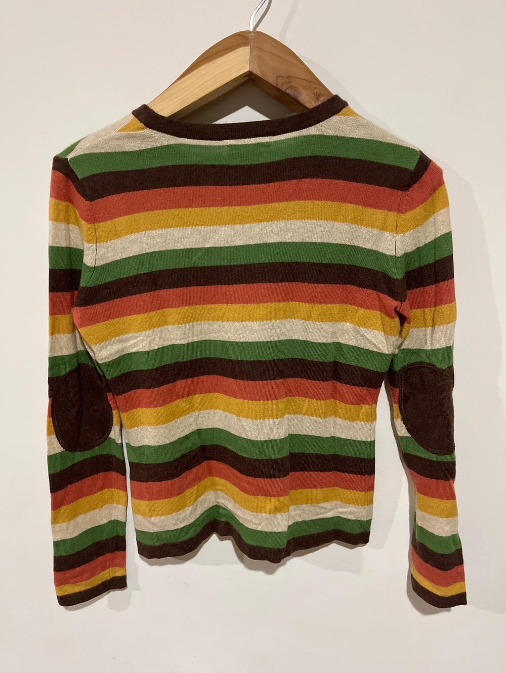 Hannah Women's Striped Wool Blend Sweater with Elbow Patches - Cozy, Stylish, V